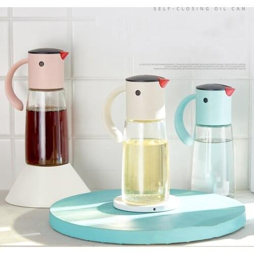 Kitchen Glass Oil Bottle Dispenser Automatic Opening Closing Home Bottles For Oil And Vinegar Honey Olive Oil Container