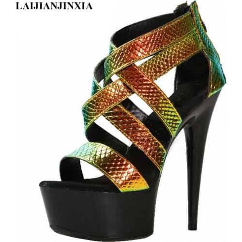 LAIJIANJINXIA Fashion New style Hollow Rome Open Toe Big Size Womens Sandals 15 Cm Super High Heeled Shoes Exotic Dancer Shoes