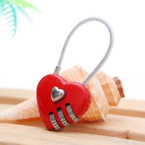 100pcs Mini Cute Heart Shape Wire Rope 3 Digits Lock Luggage Suitcase Handbag Password Coded Padlock Travel Accessories ZA1351