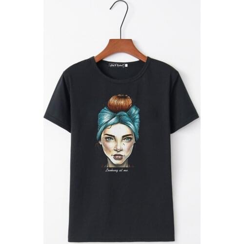Fashion Girl Print Round Neck Short Sleeve T-shirt Womens Versatile Top Special Price