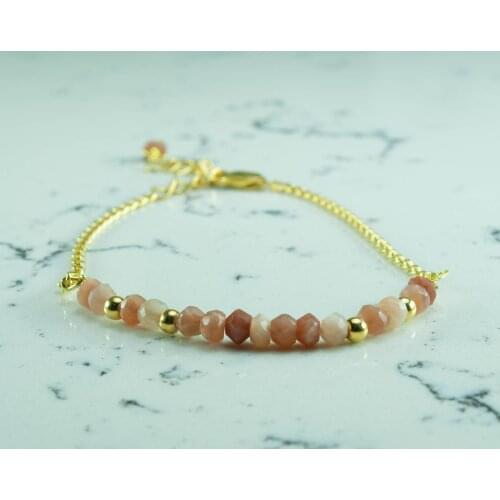 Moonstone 14K Gold Filled Chain Bracelet, Brown Gemstone Bead, 14K Gold Filled Jewelry for Women, hand Made in TURKEY
