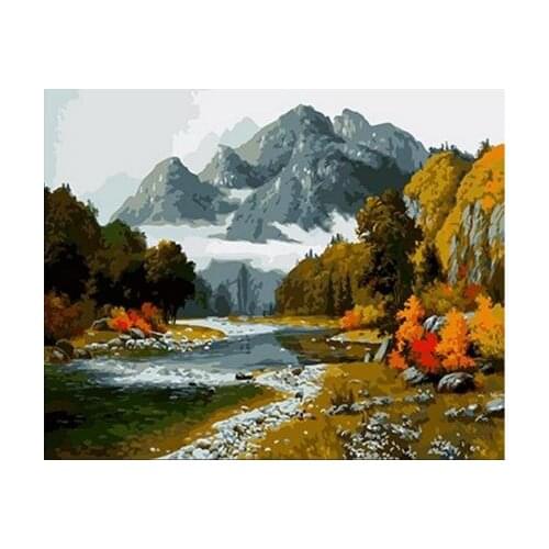 Mountain landscape Canvas Painting By Numbers Drawing Coloring By Numbers Oil Painting Drawing Calligraphy Pictures DIY