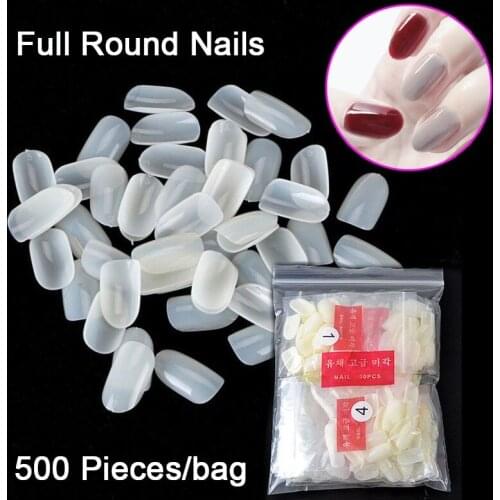 500Pcs/pack Short Full Cover False Nails DIY Round Oval French Nail Art Tips Artificial Fake Acrylic Nails Manciure Salon Tips
