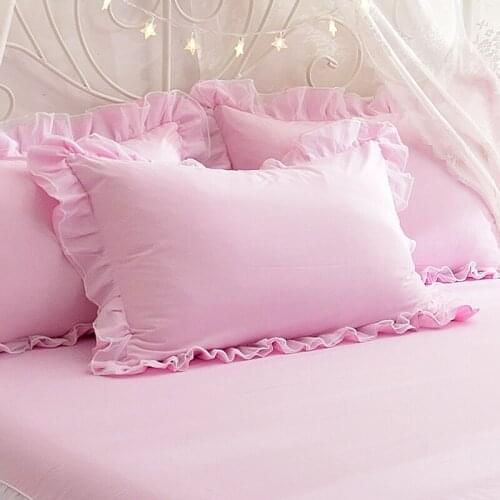 A Pair Korean Romantic Princess style solid Pillow Cover Cotton Ruffle Pillowcase Girl Cute Soft bedding set decor pillow cases