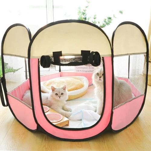 Portable Folding Pet Tent Dog House Octagonal Cage For Cat Tent Playpen Puppy Kennel Easy Operation Fence Outdoor Cat Dogs House