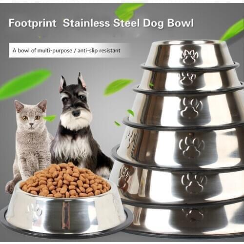 2020 Hot Style Hot Footprint Stainless Steel Dog Bowl Resistant To Fall Anti-skid Chunky Pet Supplies