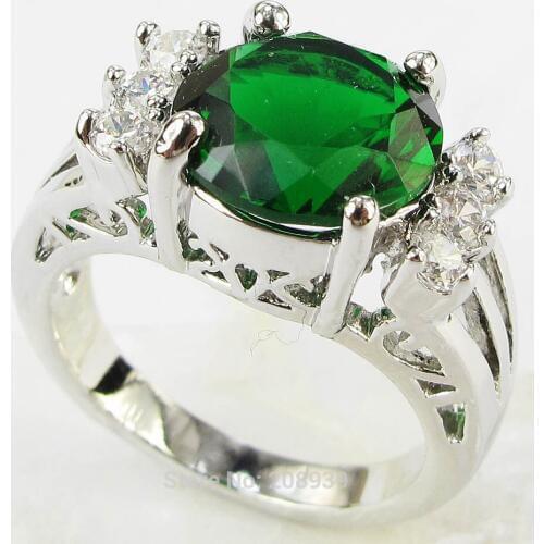 Stunning Fashion 4.2CT Green Zircon Heavy Silver Color Ring #1212 Size 6789