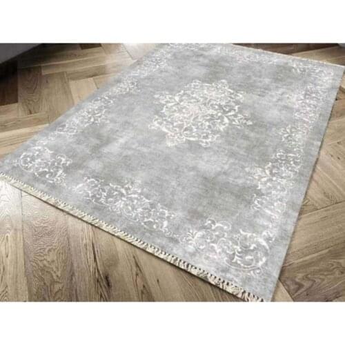 Anti Slip Base Decorative Velvet Digital Printed Carpet Living Room Bedroom Carpet Mat Nonslip Rug 80*150 cm- Alberta Grey
