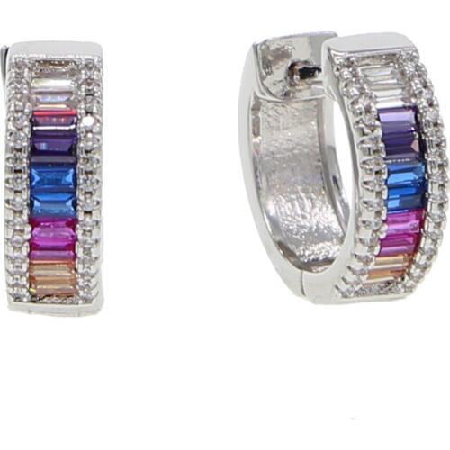 Rainbow hoop earring for women fashion trendy classic geometric cz hoops with colorful cubic zirconia high quality women hoop