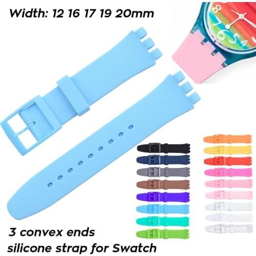 Waterproof Silicone Watch Strap Band for Swatch 12mm 16mm 17mm 19mm 20mm Rubber Watchband Accessories 3-convex Ends Bracelet