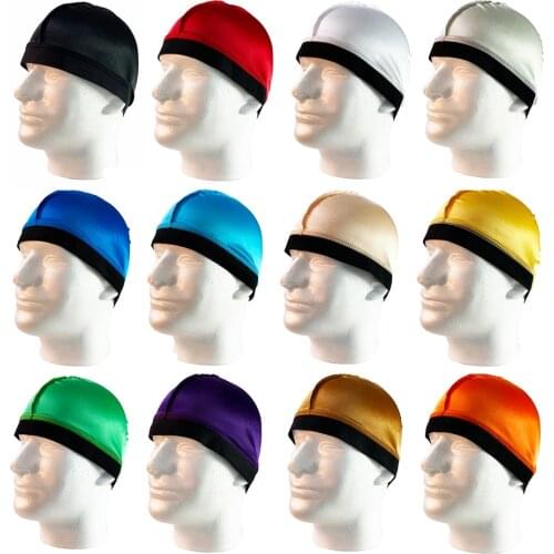 Summer Silky Dome Cap Wide Band Wig Satin Breathable Turban Men Hip Hop Beanie For Adult Biker Accessories