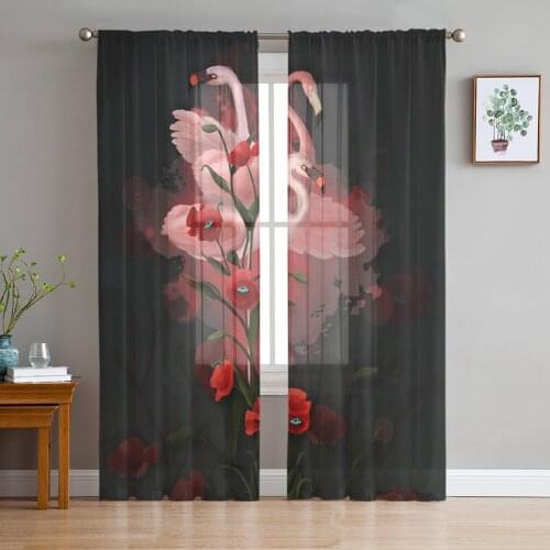 Flamingo Art Flower Curtains For Living Room Luxury Baby Bedroom Tulle Curtains Kitchen Study Room Modern Style Sheer Curtains