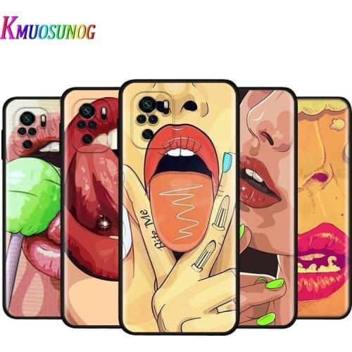 Silicone Cover Sexy Girl Red Lips For Xiaomi Redmi Note 10 10S 9T 9S 9 8T 8 7 7S 6 5A 5 4 4X 5G Pro Max Phone Case