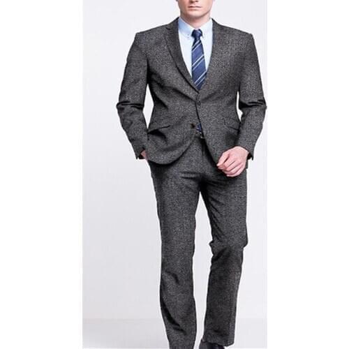 Latest Grey Groom Tuxedo 2 Piece Slim Fit Wedding Prom Dinner Suits For Men Groomsman Blazer Mens Suit Terno Masculino