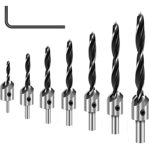 7pcs 3-10mm Round Shank HSS Countersink Drill Bit Carpentry Reamer Woodworking Boring Chamfer End Milling Hole Woodworking Tools