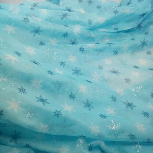 Dancing Cosplay Frozen Dress Chiffon Fabric Glittery Snowflake Fabric Craft Sewing Bronzing Wedding Costume DIY