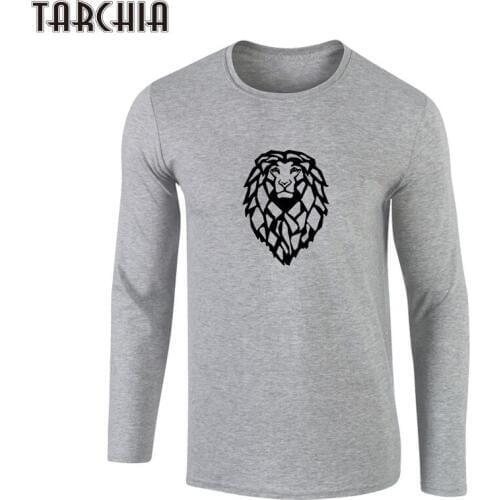 TARCHIA Mens T-Shirts 2021 Spring Autumn Men T Shirt Funny Lion Printed Casual Long Sleeve Cotton O-Neck Tees Tops Homme