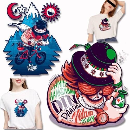 Cartoon personality bike hat Brawny Simple letter pattern Heat Vinyl Ironing Stickers Decor On Clothes Applique Decor Washable