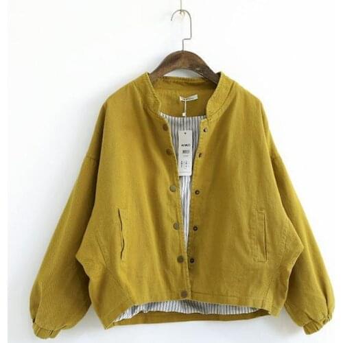 2021 Spring New Womens Jacket Stand-up Collar Solid Color Copper Buckle Long Sleeve Short Tooling Art Coat Women Retro Clothes