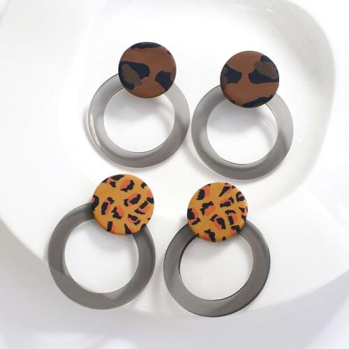 AENSOA Vintage Resin Acrylic Leopard Round Circle Earrings for Women Statement Korean Clear Geometry Big Dangle Drop Earrings
