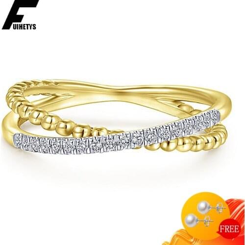 925 Silver Jewelry Ring Cross Shape Zircon Gemstones Gold Color Finger Rings for Women Wedding Engagement Party Gift Accessories