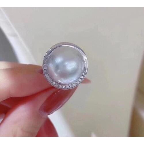 Solid s925 Sterling Silver Round 11-12mm Nature Fresh Water White Pearl Rings for Women Fine Presents
