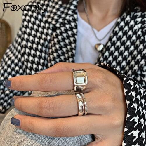 Foxanry 925 Sterling Silver Bride Rings for Women New Fashion Simple Irregular Pattern Geometric Elegant Party Jewelry Gifts