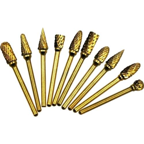 10PCS Titanium-plated Double-grain Rotary File 6*3 Tungsten Steel Alloy for Electric Grinding and Hanging Electric Drill