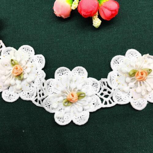 10x Soluble Cotton 3D Flower Handmade Crochet Lace Trim Fabric Ribbon Embroidered Applique Wedding Dress Clothes Hat DIY Decor