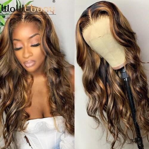13x4 HD Lace Front Wig Highlight Brown Honey Blonde Loose Wave Transparent Lace Front Human Hair Wigs Pre Plucked Ombre Wig