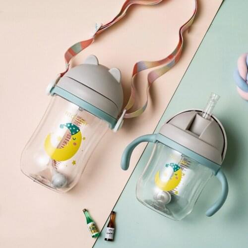 2019 New 220/300ML Baby Kids Children Portable Feeding Drinking Water Bottle With Straw 2 Use Water Cup with Handle&Sling