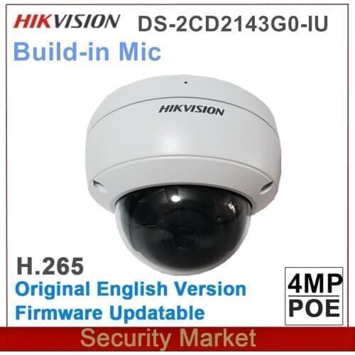 2020 New arrival hikvision English version DS-2CD2143G0-IU 4Mp POE IR dome WDR Fixed Dome Network Camera with Build-in Mic