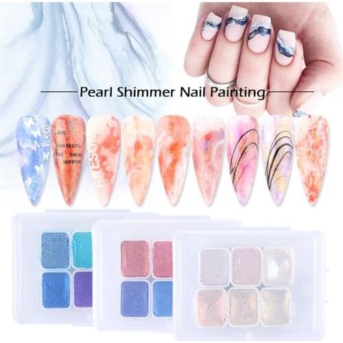 6/12pc Nail Art Pigment Set Painting Flowers Watercolor Paint Charming Mirror Glitter Powder Blooming Shimmer Solid Dust