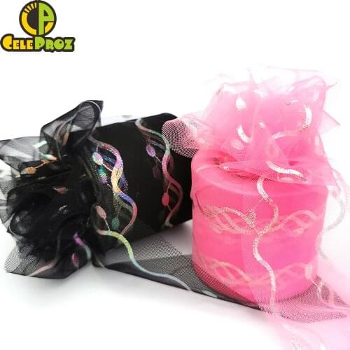 6cm 25Yards Iridescent RippleTulle Illusory Mesh Fabric DIY Gauze Tutu Skirt Bow Pom Headbands Clips Wedding Birthday Decoration