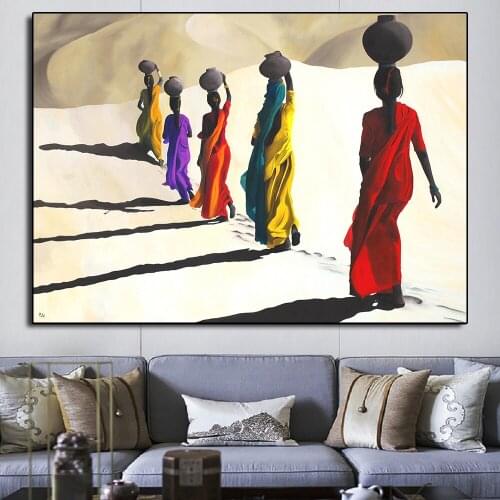 African Woman Walking in Desert Painting on Canvas Posters and Prints Scandinavian Canvas Art Wall Picture for Living Room Decor