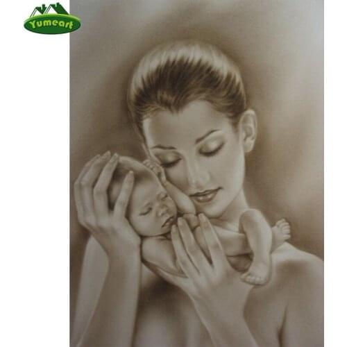 YUMEART Diamond Painting Cross Stitch Portrait Moms Love DIY Diamond Mosaic LOVE Mom and Baby Home Decor Wall Art Crafts