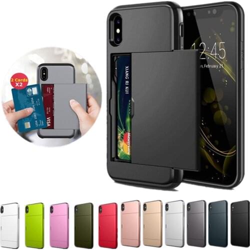 Armor Slide Card Case For iPhone 12 11 Pro Max 12 Mini XS Max XR X 6 6S 7 8 Plus Se 2020 Card Slot Holder Cover Shockproof Shell