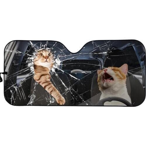 Cute Cat Pattern Car Sun Shade Animal 3D Print Full Print Car Sunshade Front Window Wind Screen Cover Auto Accessories