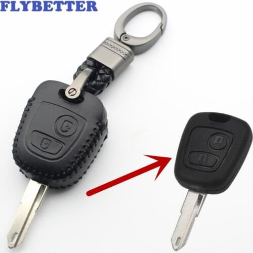 FLYBETTER Genuine Leather 2Button Flip Key Case Cover For Peugeot 206/306/307/408/406 For Citroen C2/C3/C4/C5/C8/Picass L387