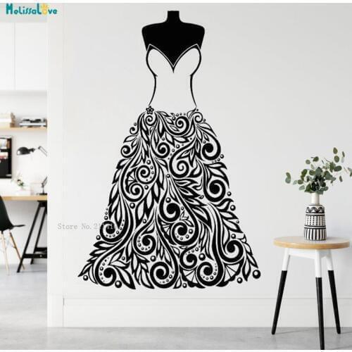 Black Dress Model Wall Sticker Girl Window Sticker Attending Weddings Banquets Beauty Salon Decals Woman Murals YT4658