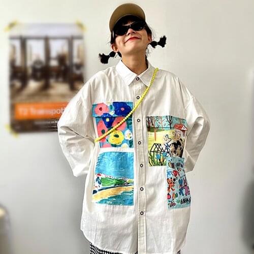 Spring Summer designer womens oversize blouses long cartoon ruffles cute irregular party casual Tdress Blousa Tops NS501