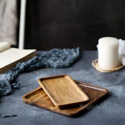 Solid wood tray acacia wooden tray cafe beverage meal tray small rectangular dessert tray coaster square tea tray dinner plate