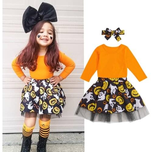 Ma&Baby 6M-5Y Halloween Costumes Toddler Infant Newborn Baby Kid Girls Pumpkin Outfits Long Sleeve T shirt Tutu Skrits DD40