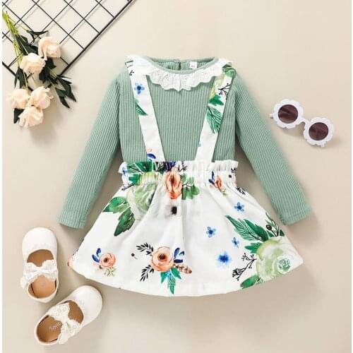 2PCS Girls Clothes dress Set 2021 Spring and Autumn Fashion Striped Long Sleeve Top + Sling Skirt 2PCS kids Clothing