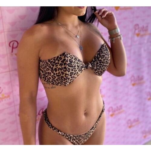 Leopard Print Thong Swimsuit Women 2021 Sexy Solid Bikini Set Push up Swimwear Female Brazilian Bikini Set Biquini Bathing Suit