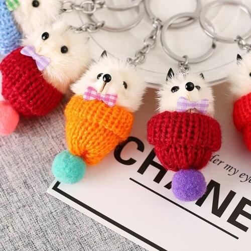 Cute Fluffy Hat Fox Keychain Real Mink Fur Pendant Car Key Ring Holder Bag Purse Ornament Decor Women Jewelry Girl Gift Keychain