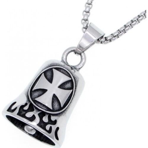 Fashion Punk Trend Cool Biker Cross Bell Men and Women Pendant Necklace