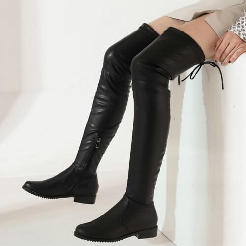 Fashion Stretch Over-The-Knee Boots Women Autumn Winter New Style Black Lace-Up Shoes Female Comfortable Low-Heeled Women Boots