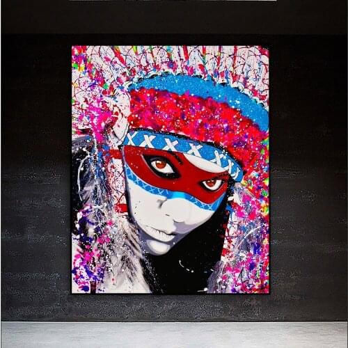 Room Wall Decor Graffiti Art Canvas Painting Posters and Prints Wall Art Indian Abstract Woman Picture for Living Room Cuadros