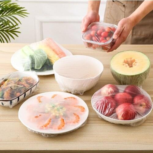 Disposable Food Cover 100Pcs plastic wrap Elastic Food Lids For Fruit Bowls Cups Food Covers Caps Keeping Cookware Accessories
